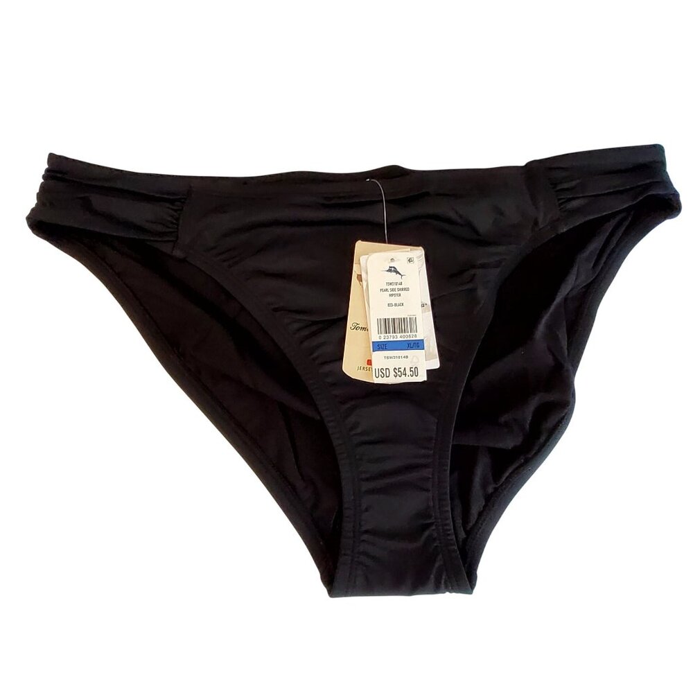 Tommy Bahama Pearl Side Shirred Hipster Bikini Bottoms Black XL Jersey Lomellina